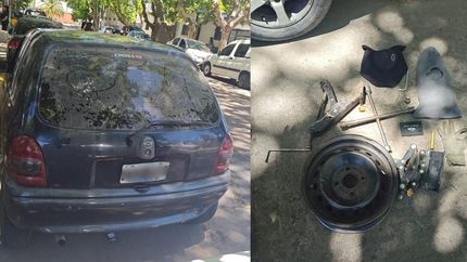 El auto y las herramientas incautadas a los ladrones.