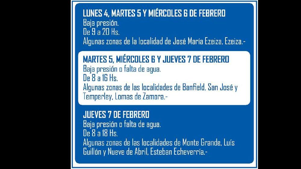 Habrá inconvenientes en el servicio de agua por obras de AySA
