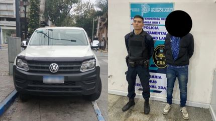 La camioneta robada y el detenido por el asalto. La camioneta robada y el detenido por el asalto.